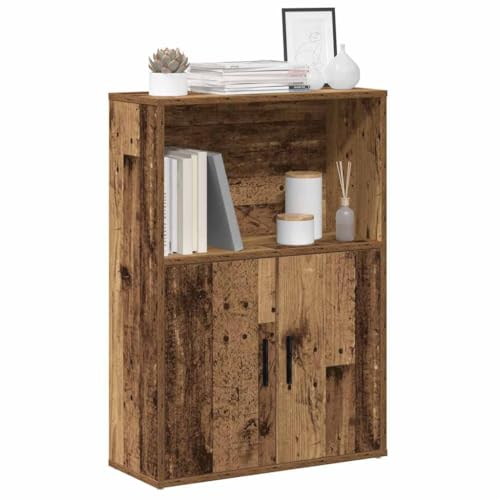 Qnhdfrt Bücherregal in Altholz-Optik aus Holzwerkstoff 60x24x85 cm mit Türen Schmaler Schrank für Bücher Aufbewahrung und Deko in Wohnzimmer Büro oder Küche Robust und Langlebig von Qnhdfrt