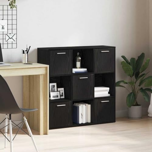 Qnhdfrt Bücherschrank Regal Schwarz Eichen-Optik 90x28x90 cm Holzwerkstoff Modernes Design 9 Fächer mit Türen für Wohnzimmer Aufbewahrung Qnhdfrt Bücherschrank Regal Schwarz Eichen-Optik 90x28x90 cm Holzwerkstoff Modernes Design 9 Fächer mit Türen für Wohnzimmer Aufbewahrung von Qnhdfrt