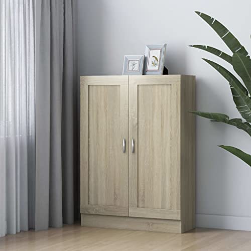 Qnhdfrt Bücherschrank aus Holzwerkstoff Sonoma-Eiche 82,5x30,5x115 cm Schmaler Regalschrank mit 3 Fächern und 2 Türen für Wohnzimmer Aufbewahrung von Qnhdfrt