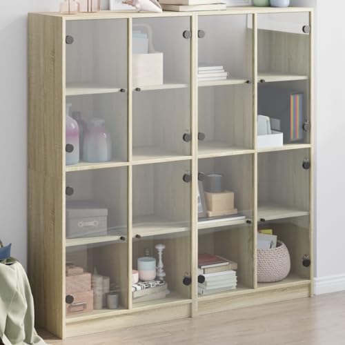 Qnhdfrt Bücherschrank mit Türen Sonoma-Eiche 136x37x142cm Holzwerkstoff Modernes Design mit 16 Fächern & Glasfronten für Wohnzimmer, Büro oder Flur Qnhdfrt Bücherschrank mit Türen Sonoma-Eiche 136x37x142cm Holzwerkstoff Modernes Design mit 16 Fächern & Glasfronten für Wohnzimmer, Büro oder Flur von Qnhdfrt