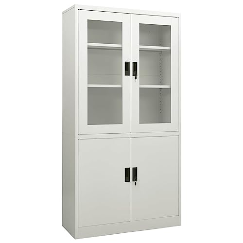 Qnhdfrt Büroschrank Aktenschrank Hellgrau 90x40x180 cm Stahl mit gehärtetem Glas und Sicherheitsschlössern für Dokumentenorganisation im Büro von Qnhdfrt