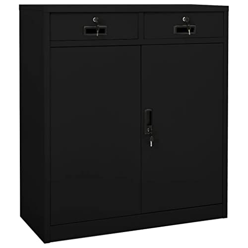 Qnhdfrt Büroschrank Aktenschrank Schwarz Stahl 90x40x102 cm mit 2 Schubladen und Verstellbaren Einlegeböden für Ordner Aufbewahrung im Büro Qnhdfrt Büroschrank Aktenschrank Schwarz Stahl 90x40x102 cm mit 2 Schubladen und Verstellbaren Einlegeböden für Ordner Aufbewahrung im Büro von Qnhdfrt
