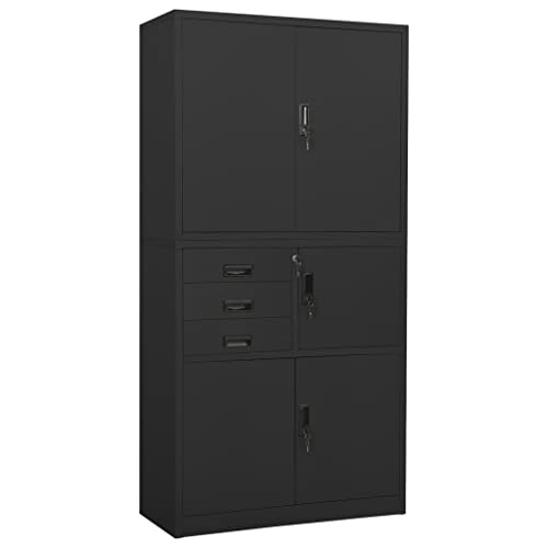 Qnhdfrt Büroschrank Aktenschrank Stahl Metallschrank Anthrazit 90x40x180 cm mit Schubladen Regalen für Büro Dokumenten Aufbewahrung von Qnhdfrt