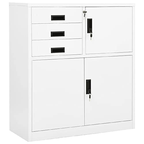 Qnhdfrt Büroschrank Aktenschrank Weiß Stahl 90x40x102 cm mit Schließfach und verstellbarem Einlegeboden für Büro Haushalt Werkstatt von Qnhdfrt
