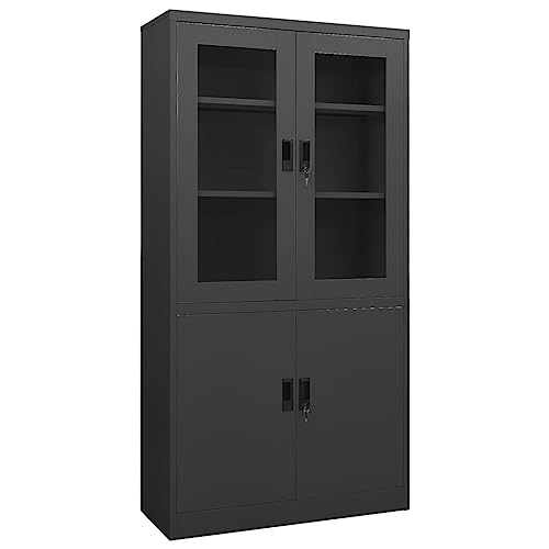 Qnhdfrt Büroschrank Aktenschrank mit gehärtetem Glas 90x40x180 cm Anthrazit Stahl Aufbewahrungsschrank mit 3 Böden und Schlössern für Büro Organisation von Qnhdfrt