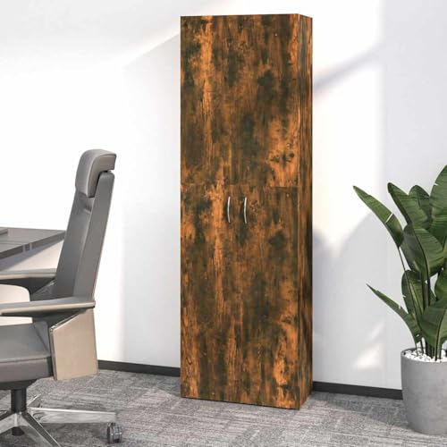 Qnhdfrt Büroschrank Räuchereiche 60x32x190 cm Holzwerkstoff Modernes Design mit 5 Fächern und 2 Türen für Aktenschrank und Büromöbel von Qnhdfrt