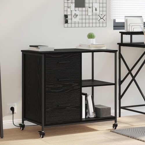 Qnhdfrt Büroschrank Schwarze Eiche 41 x 76 x 72 cm Holzwerkstoff mit 2 Regalen 2 Schubladen integrierter Lade-Station Modernes Langlebiges Design platzsparend für Home Office Wohnzimmer Balkon von Qnhdfrt