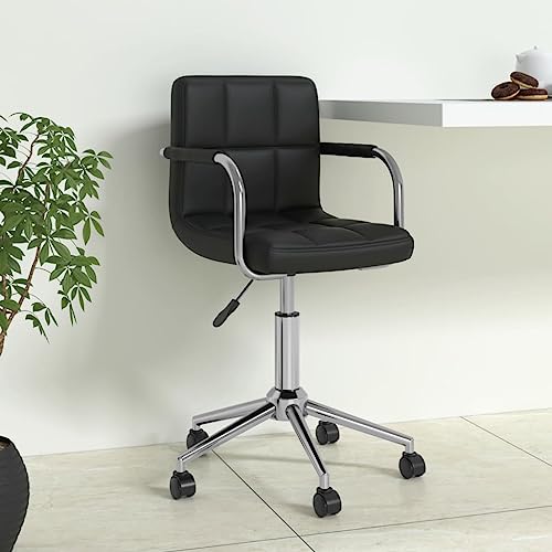 Qnhdfrt Bürostuhl Schwarz Drehbar 48x47 cm Höhenverstellbar Kunstleder Gaming Chair mit Chromgestell und 360° Funktion für Home Office Schlafzimmer und Schminktisch von Qnhdfrt