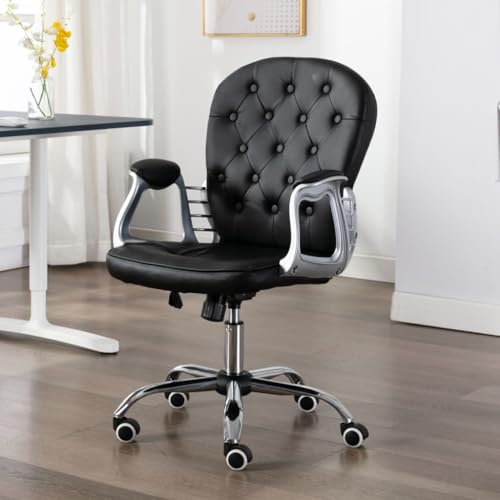 Qnhdfrt Bürostuhl Schwarz Moderner Drehstuhl mit Kunstleder Bezug Höhenverstellbarer Schreibtischstuhl mit Rollen für Home Office und Arbeitszimmer 48 x 45 cm Sitzfläche Qnhdfrt Bürostuhl Schwarz Moderner Drehstuhl mit Kunstleder Bezug Höhenverstellbarer Schreibtischstuhl mit Rollen für Home Office und Arbeitszimmer 48 x 45 cm Sitzfläche von Qnhdfrt