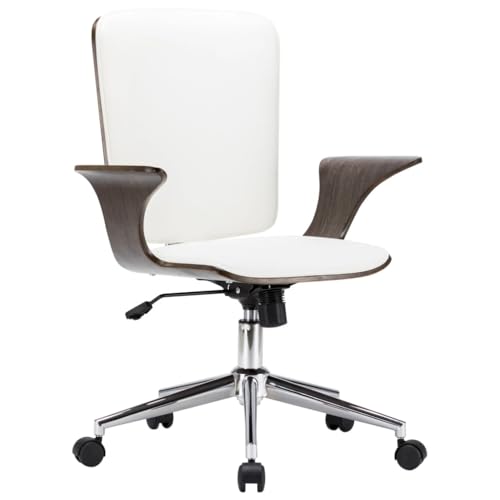 Qnhdfrt Bürostuhl Weiß Moderner Drehstuhl mit Kunstleder Bezug und Bugholz Rahmen Höhenverstellbarer Schreibtischstuhl für Home Office Schlafzimmer und Wohnzimmer von Qnhdfrt