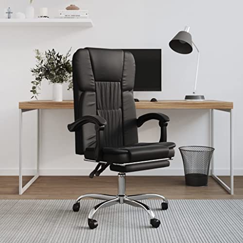 Qnhdfrt Bürostuhl mit Liegefunktion Schwarz Kunstleder Höhenverstellbarer Schreibtischstuhl mit Drehfunktion und Armlehnen Modernes Design für Home Office und Schlafzimmer von Qnhdfrt