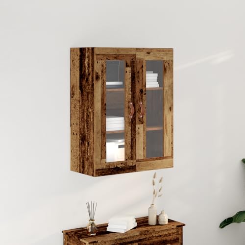 Qnhdfrt Buffetschrank mit Glastüren aus Massivem Alt Holz Landhausstil 69,5x34x90 cm Braun Esszimmer Wohnzimmer Vitrinenschrank für Geschirr und Deko von Qnhdfrt