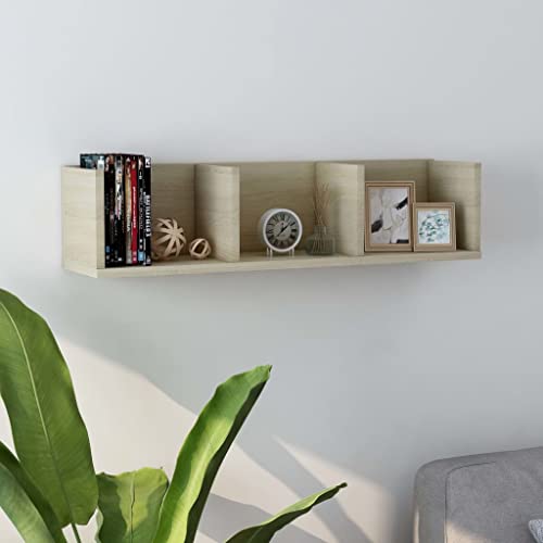 Qnhdfrt CD-Wandregal Sonoma-Eiche aus Holzwerkstoff 75x18x18 cm mit 3 Fächern für CDs DVDs Schallplatten Aufbewahrung Wandmontage schmal und klein für Wohnzimmer von Qnhdfrt