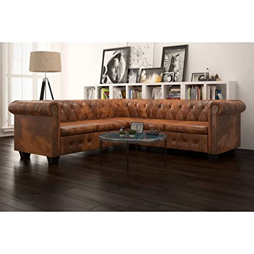 Qnhdfrt Chesterfield Ecksofa 5-Sitzer Kunstleder Braun Eckcouch Wohnlandschaft für Wohnzimmer und Büro mit Knopfheftung und bequemer Polsterung Qnhdfrt Chesterfield Ecksofa 5-Sitzer Kunstleder Braun Eckcouch Wohnlandschaft für Wohnzimmer und Büro mit Knopfheftung und bequemer Polsterung von Qnhdfrt