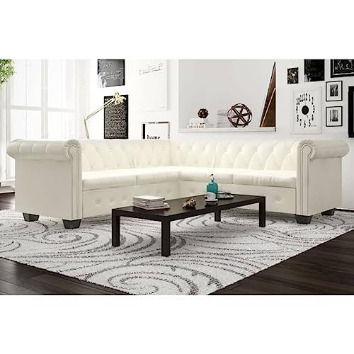 Qnhdfrt Chesterfield Ecksofa 5-Sitzer in Weiß Kunstleder – Großes Sofa mit eleganter Knopfheftung, bequemer Polsterung und einfachem Aufbau für Wohnzimmer oder Büro Qnhdfrt Chesterfield Ecksofa 5-Sitzer in Weiß Kunstleder – Großes Sofa mit eleganter Knopfheftung, bequemer Polsterung und einfachem Aufbau für Wohnzimmer oder Büro von Qnhdfrt