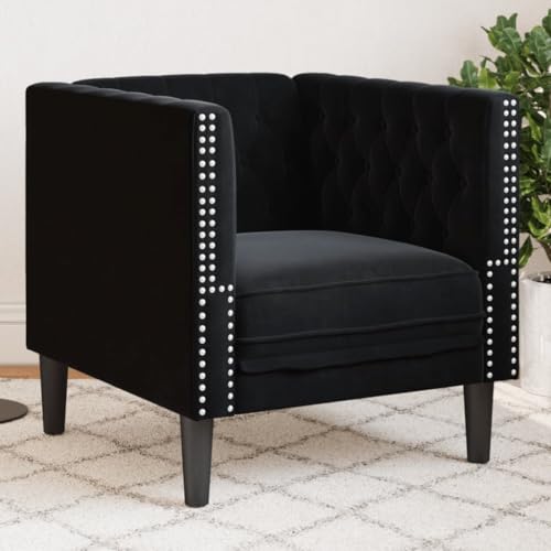 Qnhdfrt Chesterfield Sessel Samt Schwarz Komfortabler Relaxsessel mit Knopfheftung für Wohnzimmer Lounge oder Balkon von Qnhdfrt