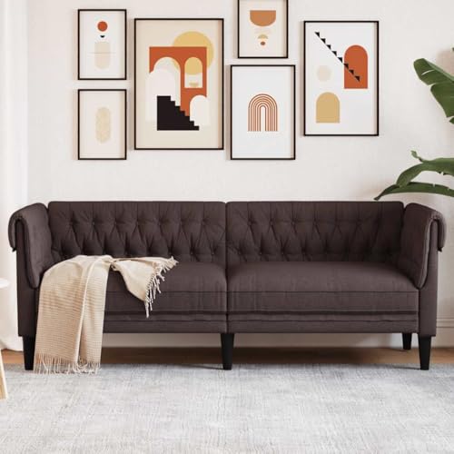 Qnhdfrt Chesterfield Sofa 3-Sitzer Dunkelbraun Stoff mit Gerollten Armlehnen und Tiefer Rückenlehne für Wohnzimmer Loungebereich Komfortables Design von Qnhdfrt