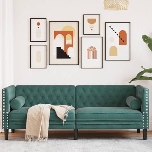 Qnhdfrt Chesterfield Sofa 3-Sitzer Dunkelgrün Samt mit Nackenrollen, Komfortables Sitzmöbel für Wohnzimmer und Lounge Qnhdfrt Chesterfield Sofa 3-Sitzer Dunkelgrün Samt mit Nackenrollen, Komfortables Sitzmöbel für Wohnzimmer und Lounge von Qnhdfrt