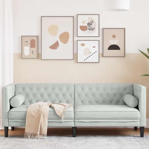Qnhdfrt Chesterfield Sofa Hellgrau 194x74,5x70,5 cm Samt mit Argyle-Muster, Moderne Schlafcouch mit gerollten Armlehnen, 3-Sitzer Couch für Wohnzimmer Schlafzimmer Jugendzimmer Qnhdfrt Chesterfield Sofa Hellgrau 194x74,5x70,5 cm Samt mit Argyle-Muster, Moderne Schlafcouch mit gerollten Armlehnen, 3-Sitzer Couch für Wohnzimmer Schlafzimmer Jugendzimmer von Qnhdfrt