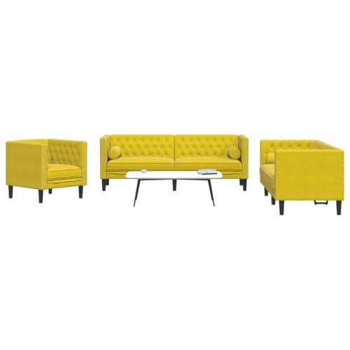 Qnhdfrt Chesterfield Sofa Set 3-TLG Gelb Samt mit Nackenrollen - Bequemes Sofa Couch Sessel Garnitur für Wohnzimmer Esszimmer Leseecke Qnhdfrt Chesterfield Sofa Set 3-TLG Gelb Samt mit Nackenrollen - Bequemes Sofa Couch Sessel Garnitur für Wohnzimmer Esszimmer Leseecke von Qnhdfrt