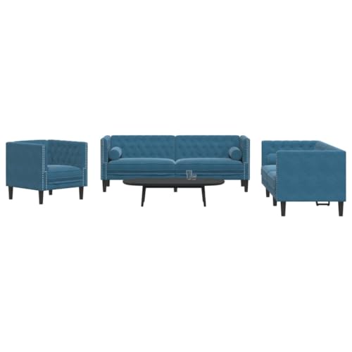Qnhdfrt Chesterfield Sofa Set Blau Samt mit Nackenrollen - 3-TLG. Set inkl. Sessel, 2-Sitzer und 3-Sitzer Sofa für Wohnzimmer, kompakte Abmessungen und klassisches Design Qnhdfrt Chesterfield Sofa Set Blau Samt mit Nackenrollen - 3-TLG. Set inkl. Sessel, 2-Sitzer und 3-Sitzer Sofa für Wohnzimmer, kompakte Abmessungen und klassisches Design von Qnhdfrt
