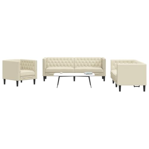 Qnhdfrt Chesterfield Sofa Set Creme Kunstleder inklusive Sessel, 2-Sitzer und 3-Sitzer Sofa mit klassischem Design und bequemer Polsterung für Wohnzimmer, Lounge oder Balkon Qnhdfrt Chesterfield Sofa Set Creme Kunstleder inklusive Sessel, 2-Sitzer und 3-Sitzer Sofa mit klassischem Design und bequemer Polsterung für Wohnzimmer, Lounge oder Balkon von Qnhdfrt