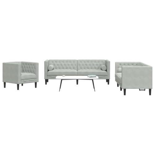 Qnhdfrt Chesterfield Sofa Set mit Nackenrollen in Hellgrau Samt - 3-TLG. Garnitur inkl. Sessel, 2-Sitzer und 3-Sitzer für Wohnzimmer Qnhdfrt Chesterfield Sofa Set mit Nackenrollen in Hellgrau Samt - 3-TLG. Garnitur inkl. Sessel, 2-Sitzer und 3-Sitzer für Wohnzimmer von Qnhdfrt