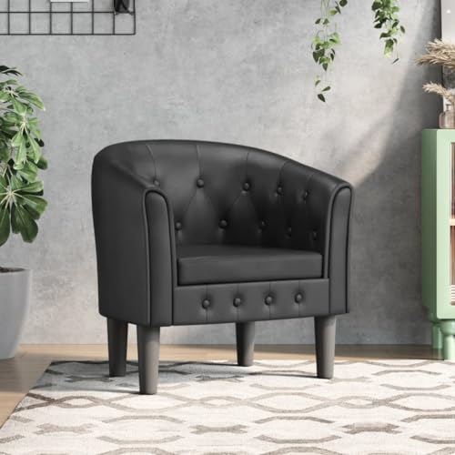 Qnhdfrt Clubsessel Schwarz Kunstleder Modern mit Knopfheftung 70x56x68cm Bequem für Wohnzimmer Schlafzimmer Büro von Qnhdfrt