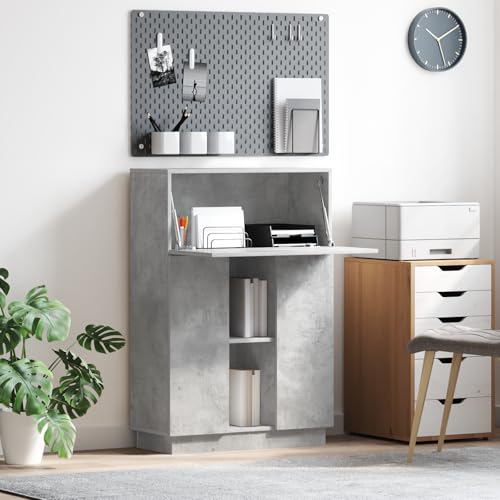 Qnhdfrt Computertisch Beton Grau Schreibtisch Holzwerkstoff Modern mit Regal und 3 Fächern Rechteckiger Büro Schreibtisch für Homeoffice und Studierzimmer von Qnhdfrt