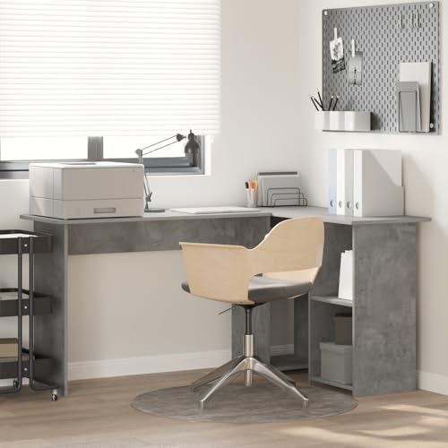 Qnhdfrt Computertisch Betongrau Hellgrau mit 3 Integrierten Regalen Rechteckig aus Spanplatte Matt für Heimbüro 145 cm x 81 cm Robuster MDF Tisch bis 100 kg Modernes Design von Qnhdfrt