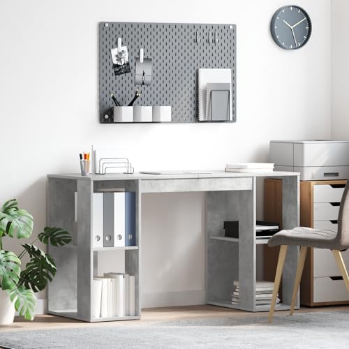 Qnhdfrt Computertisch Grau Beton-Optik Holzwerkstoff Rechteckig mit Regalen Modernes Design für Büro Home Office oder Jugendzimmer Schreibtisch von Qnhdfrt
