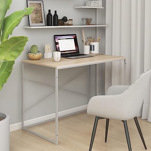 Qnhdfrt Computertisch Schreibtisch Weiß Eichen-Optik 110x60x70 cm Holzwerkstoff Metallgestell Modern Robust Große Arbeitsfläche für Büro Zuhause Jugendzimmer von Qnhdfrt