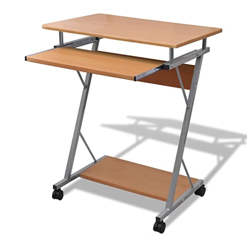 Qnhdfrt Computertisch mit Rollen Braun 60x40 cm PC Tisch Bürotisch mit Ausziehbarer Tastaturablage und Unterablage Stabile Spannplatte Pulverbeschichtes Stahlgestell für Büro Homeoffice Jugendzimmer von Qnhdfrt
