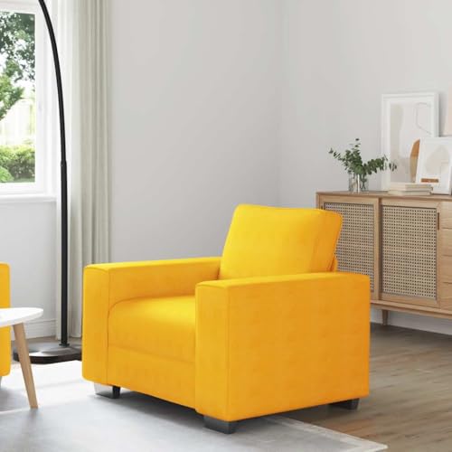 Qnhdfrt Cordstoff Sessel Hellgelb 60 cm Sitzbreite Moderner Relaxsessel mit Holzarmlehnen für Wohnzimmer Balkon und Esszimmer von Qnhdfrt