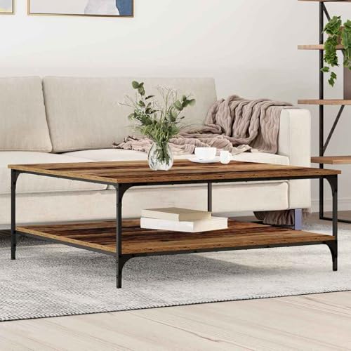 Qnhdfrt Couchtisch Altholz 100x100x40 cm aus robuster Holzwerkstoff-Platte & Metallgestell, großes offenes Regal, Industrial Vintage Wohnzimmertisch, platzsparende Ablage für Living Room & Büro Qnhdfrt Couchtisch Altholz 100x100x40 cm aus robuster Holzwerkstoff-Platte & Metallgestell, großes offenes Regal, Industrial Vintage Wohnzimmertisch, platzsparende Ablage für Living Room & Büro von Qnhdfrt