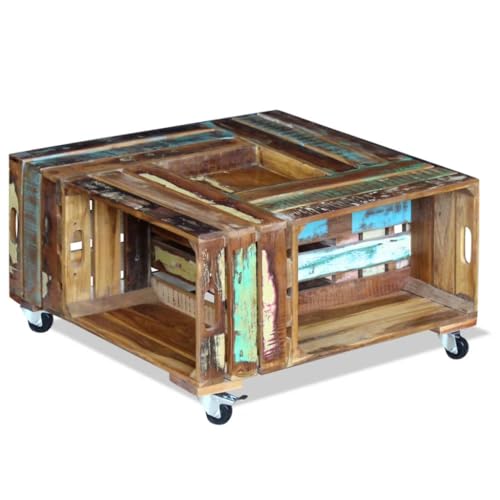 Qnhdfrt Couchtisch Altholz Massiv 70x70x35 cm mit 4 Rollen Handgefertigter Vintage Wohnzimmertisch Beistelltisch für Wohnzimmer Schlafzimmer Qnhdfrt Couchtisch Altholz Massiv 70x70x35 cm mit 4 Rollen Handgefertigter Vintage Wohnzimmertisch Beistelltisch für Wohnzimmer Schlafzimmer von Qnhdfrt