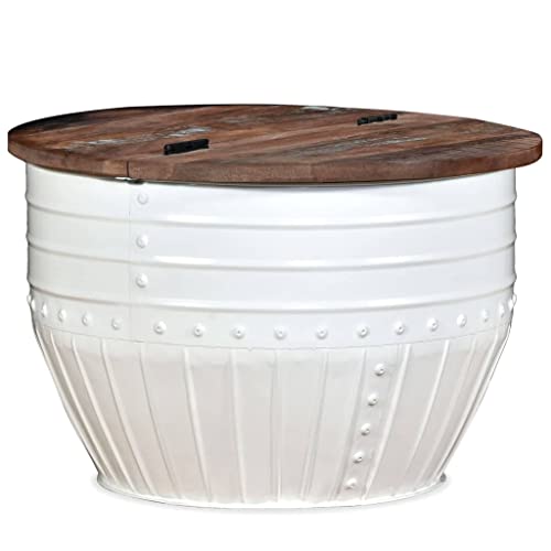 Qnhdfrt Couchtisch Altholz Massiv Weiß Trommelform mit Stauraum 60x40 cm Industrielles Design Wohnzimmer Beistelltisch Qnhdfrt Couchtisch Altholz Massiv Weiß Trommelform mit Stauraum 60x40 cm Industrielles Design Wohnzimmer Beistelltisch von Qnhdfrt