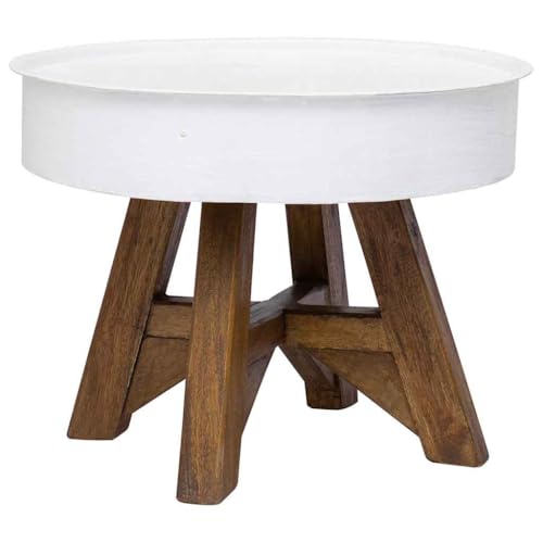 Qnhdfrt Couchtisch Altholz Massiv Weiß Vintage Industriedesign 60x45 cm Handgefertigter Beistelltisch mit Stahlplatte für Wohnzimmer Couch von Qnhdfrt