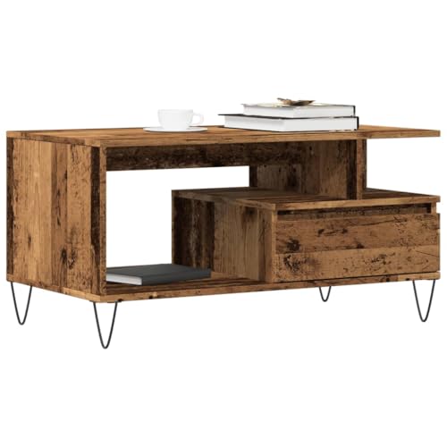 Qnhdfrt Couchtisch Altholz-Optik 90x49x45cm Holzwerkstoff Beistelltisch mit Stauraum für Wohnzimmer Couch Tisch Klein von Qnhdfrt