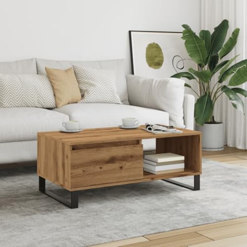Qnhdfrt Couchtisch Artisan-Eiche Holzwerkstoff Metall 90x50x36,5 cm mit Stauraum Robust Langlebig für Wohnzimmer Couch Bereich von Qnhdfrt