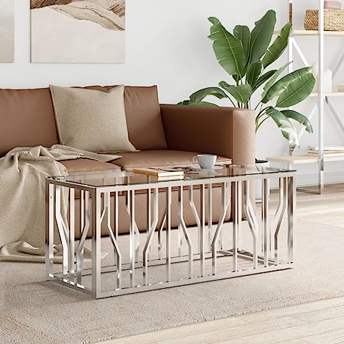 Qnhdfrt Couchtisch Beistelltisch 110x45x45 cm Edelstahl Glas Silber Modernes Design Robust und Pflegeleicht für Wohnzimmer Schlafzimmer Flur Qnhdfrt Couchtisch Beistelltisch 110x45x45 cm Edelstahl Glas Silber Modernes Design Robust und Pflegeleicht für Wohnzimmer Schlafzimmer Flur von Qnhdfrt