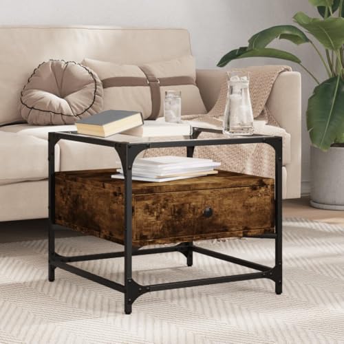 Qnhdfrt Couchtisch Beistelltisch 50x50x45 cm Glasplatte Räuchereiche Stahl Wohnzimmertisch Kleiner Tisch Modern Qnhdfrt Couchtisch Beistelltisch 50x50x45 cm Glasplatte Räuchereiche Stahl Wohnzimmertisch Kleiner Tisch Modern von Qnhdfrt