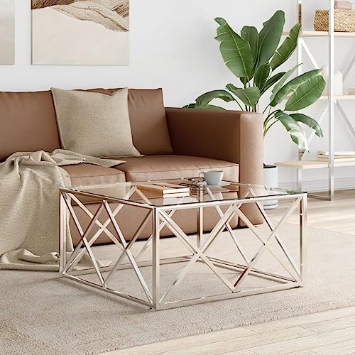 Qnhdfrt Couchtisch Beistelltisch 80x80x40 cm Edelstahl und Glas Modernes Design für Wohnzimmer Schlafzimmer von Qnhdfrt