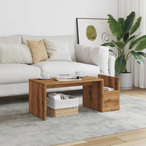 Qnhdfrt Couchtisch Beistelltisch Artisan-Eiche Holzwerkstoff 90x45x35 cm mit offenem Design geometrischer Form und Seitenfach für Stauraum – Robust langlebig für Wohnzimmer Schlafzimmer von Qnhdfrt