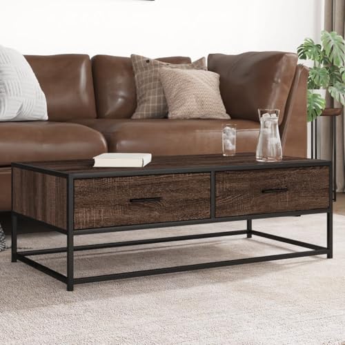 Qnhdfrt Couchtisch Beistelltisch Braun Eichen-Optik 100x50x35 cm Holzwerkstoff Metall Industrial Design Stauraum für Wohnzimmer von Qnhdfrt
