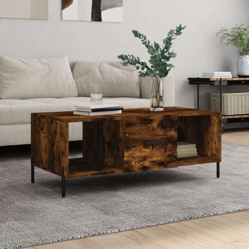 Qnhdfrt Couchtisch Beistelltisch Eisenbeine Holzwerkstoff Räuchereiche 102x50x40 cm mit Stauraum Tür und 3 Fächern - Moderner Wohnzimmertisch Qnhdfrt Couchtisch Beistelltisch Eisenbeine Holzwerkstoff Räuchereiche 102x50x40 cm mit Stauraum Tür und 3 Fächern - Moderner Wohnzimmertisch von Qnhdfrt