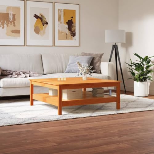 Qnhdfrt Couchtisch Beistelltisch Massivholz Kiefer 100x100x40 cm Wachsbraun mit Regal für Wohnzimmer Stabiles Design Qnhdfrt Couchtisch Beistelltisch Massivholz Kiefer 100x100x40 cm Wachsbraun mit Regal für Wohnzimmer Stabiles Design von Qnhdfrt