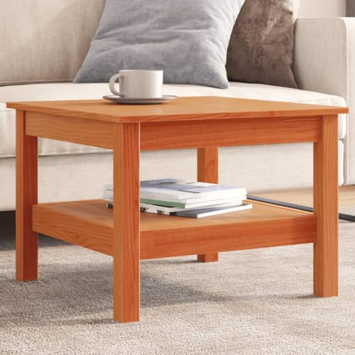 Qnhdfrt Couchtisch Beistelltisch Massivholz Kiefer Wachsbraun 55x55x40 cm mit Regal für Wohnzimmer Schlafzimmer von Qnhdfrt
