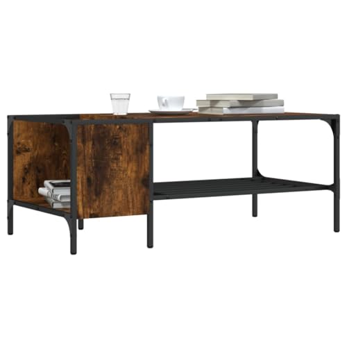 Qnhdfrt Couchtisch Beistelltisch Räuchereiche 100x51x40 cm aus Holzwerkstoff mit Metallgestell und Regal Stauraum für Wohnzimmer Couchbereich Qnhdfrt Couchtisch Beistelltisch Räuchereiche 100x51x40 cm aus Holzwerkstoff mit Metallgestell und Regal Stauraum für Wohnzimmer Couchbereich von Qnhdfrt