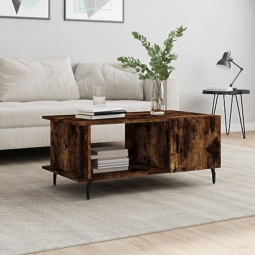 Qnhdfrt Couchtisch Beistelltisch Räuchereiche 90x50x40 cm Holzwerkstoff mit Stauraum Robuster Tischplatte und Eisenbeinen für Wohnzimmer Sofa von Qnhdfrt